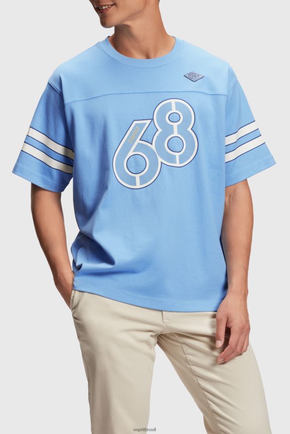 camiseta com estampa gráfica de manga listrada homens Esprit lavanda azul claro Camisetas 82P6TP807