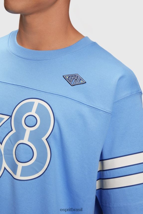 camiseta com estampa gráfica de manga listrada homens Esprit lavanda azul claro Camisetas 82P6TP807