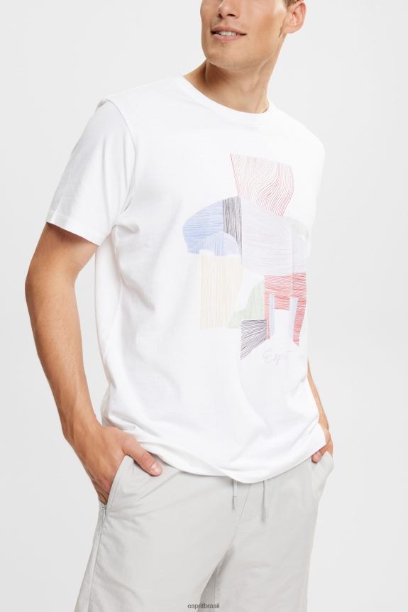 camiseta com ilustração de algodão sustentável homens Esprit branco Camisetas 82P6TP939