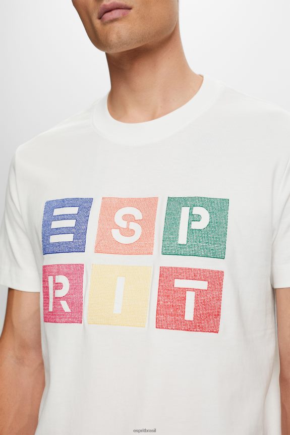 camiseta com logo, 100% algodão homens Esprit off white Camisetas 82P6TP587