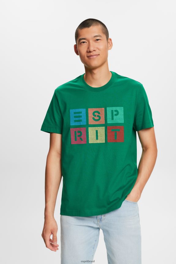 camiseta com logo, 100% algodão homens Esprit verde escuro Camisetas 82P6TP588