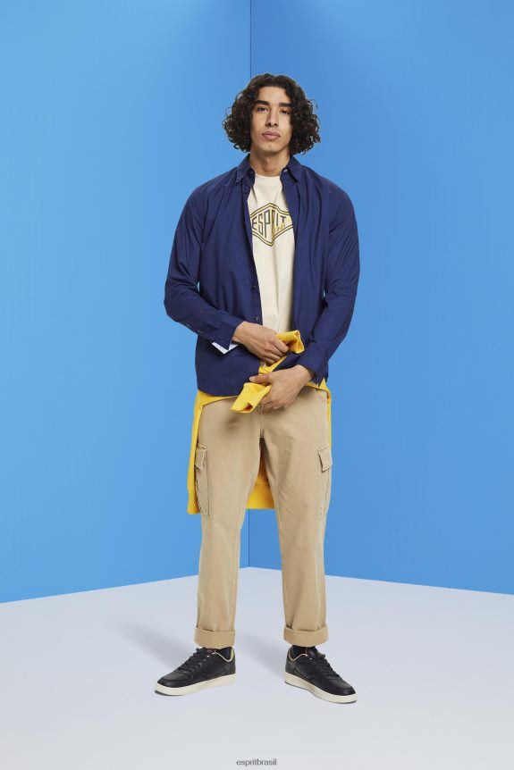 camiseta de algodão com estampa de logo homens Esprit cinza claro Camisetas 82P6TP625