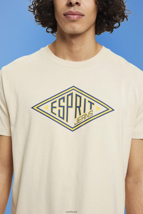 camiseta de algodão com estampa de logo homens Esprit cinza claro Camisetas 82P6TP625