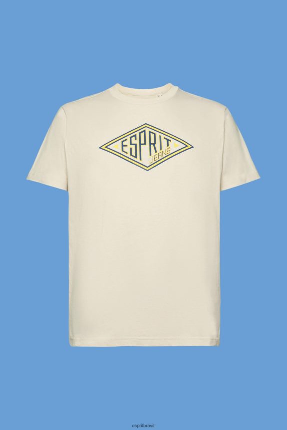 camiseta de algodão com estampa de logo homens Esprit cinza claro Camisetas 82P6TP625