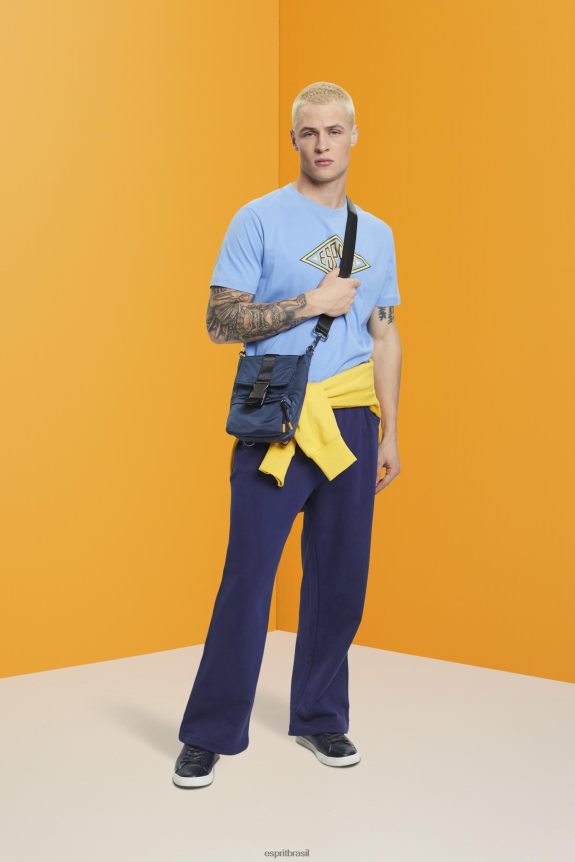 camiseta de algodão com estampa de logo homens Esprit lavanda azul claro Camisetas 82P6TP627