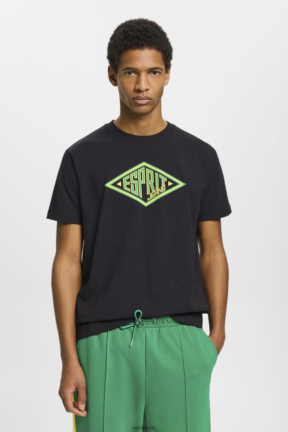 camiseta de algodão com estampa de logo homens Esprit preto Camisetas 82P6TP623