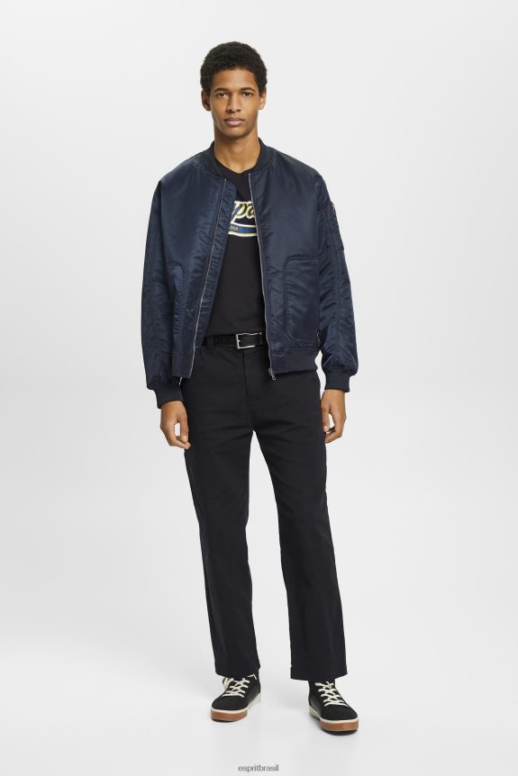 camiseta de algodão com estampa de logo retrô homens Esprit preto Camisetas 82P6TP628