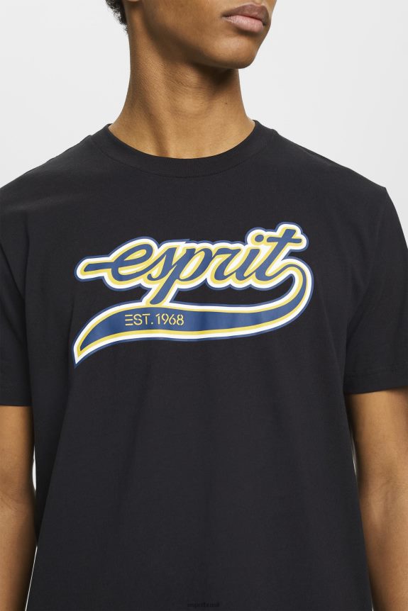camiseta de algodão com estampa de logo retrô homens Esprit preto Camisetas 82P6TP628