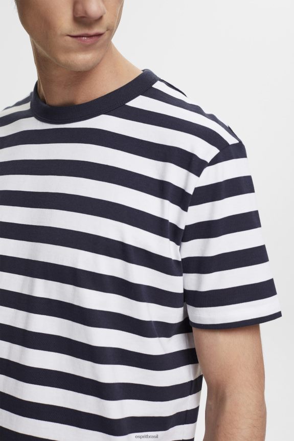 camiseta listrada com gola redonda homens Esprit marinha Camisetas 82P6TP721
