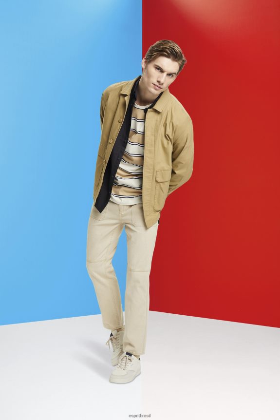 camiseta listrada de algodão sustentável homens Esprit gelo Camisetas 82P6TP707