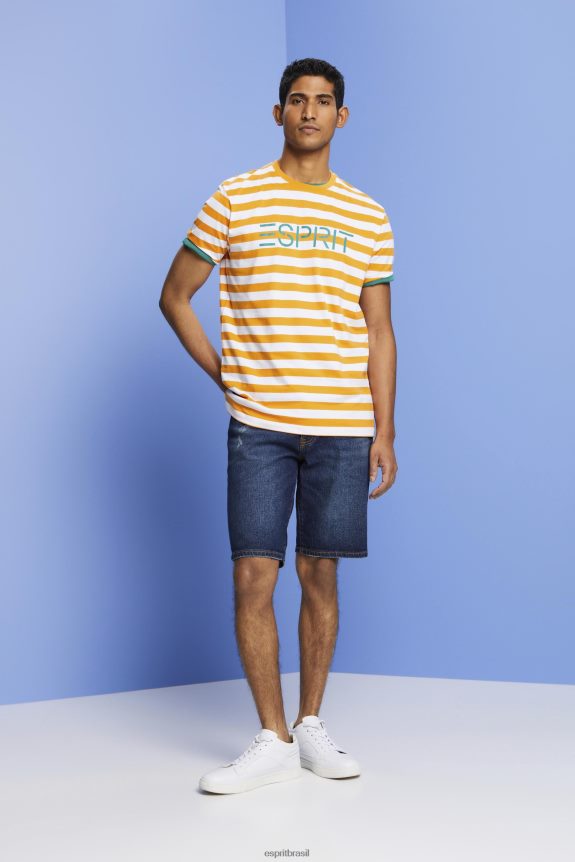 camiseta listrada de algodão sustentável homens Esprit laranja Camisetas 82P6TP745