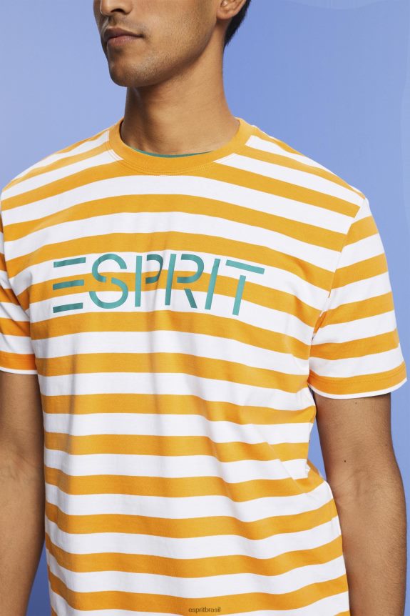 camiseta listrada de algodão sustentável homens Esprit laranja Camisetas 82P6TP745