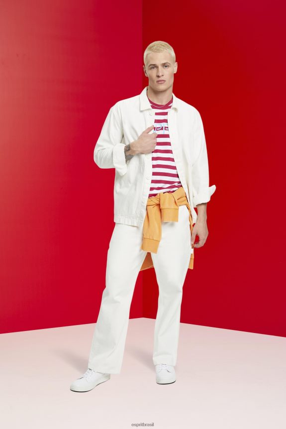 camiseta listrada de algodão sustentável homens Esprit rosa Camisetas 82P6TP744