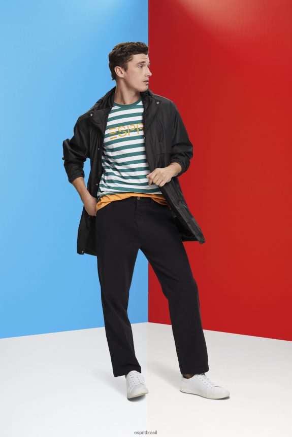 camiseta listrada de algodão sustentável homens Esprit verde esmeralda Camisetas 82P6TP741