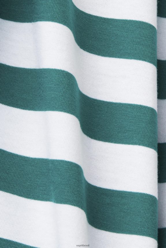camiseta listrada de algodão sustentável homens Esprit verde esmeralda Camisetas 82P6TP741