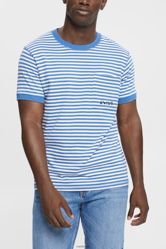 camiseta listrada de malha homens Esprit azul Camisetas 82P6TP899