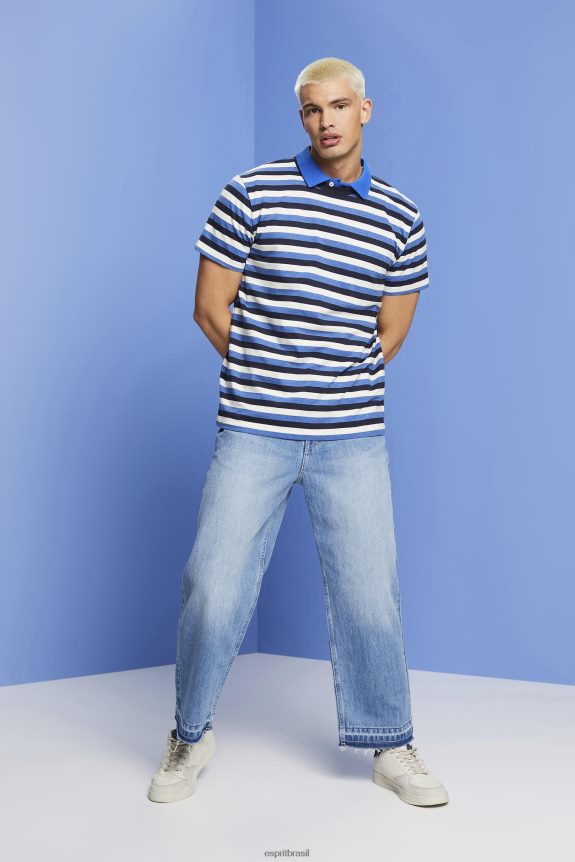 camiseta listrada em jersey, 100% algodão homens Esprit marinha Camisetas 82P6TP736