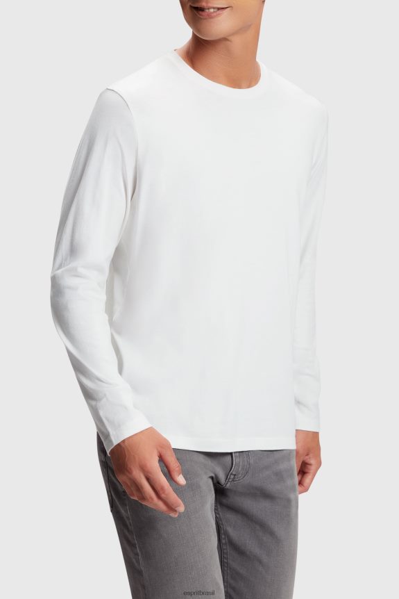 camiseta regular de jérsei sólido homens Esprit branco Camisetas 82P6TP859