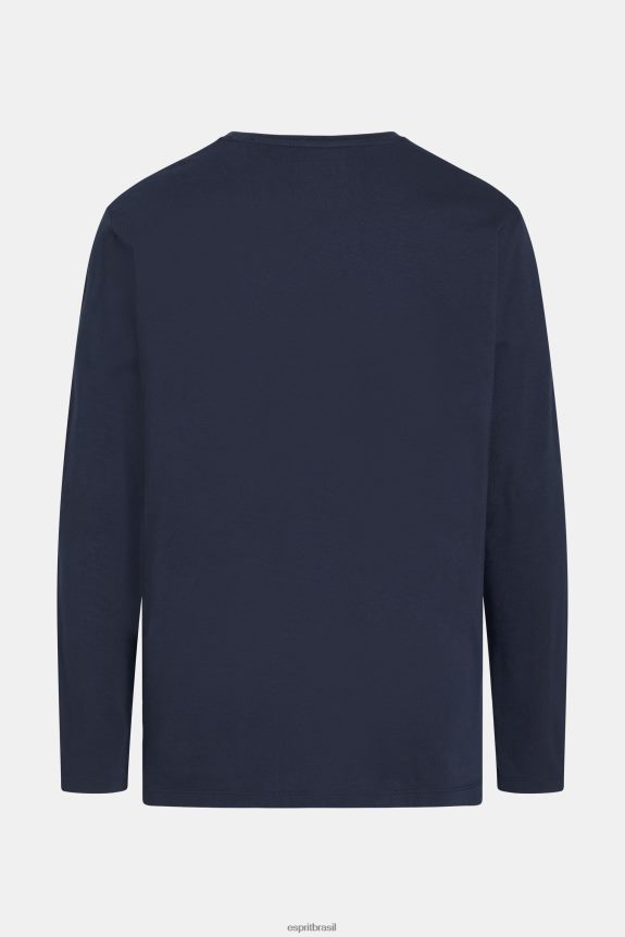camiseta regular de jérsei sólido homens Esprit marinha Camisetas 82P6TP860