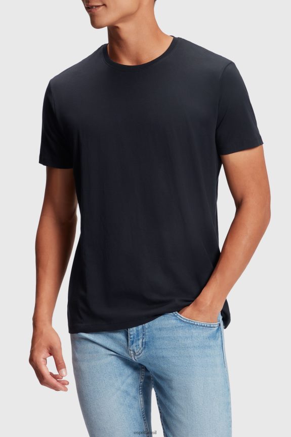 pack de duas camisetas de algodão com gola redonda homens Esprit preto Camisetas 82P6TP855