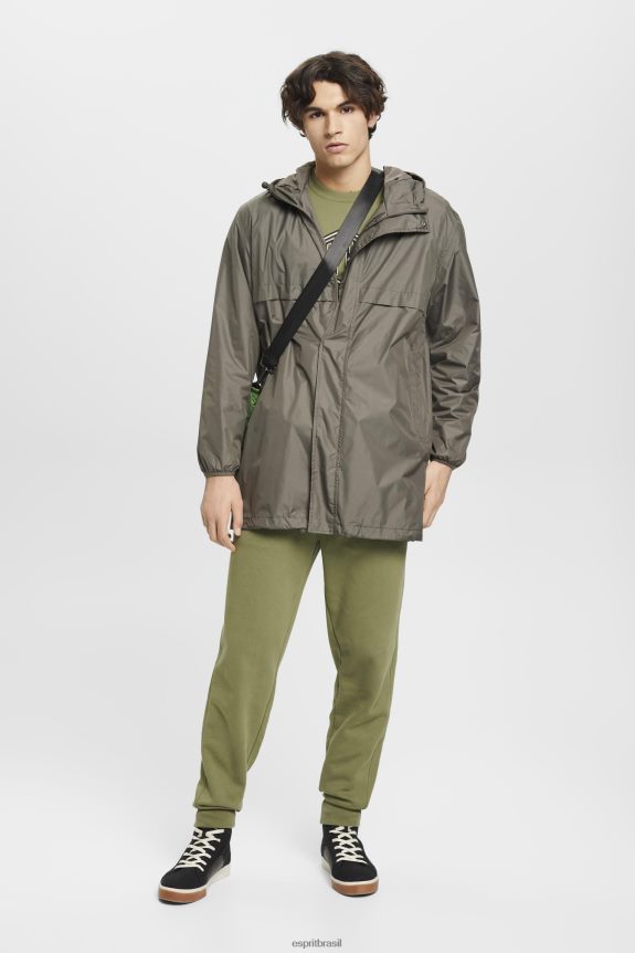 jaqueta de chuva leve com capuz homens Esprit verde cáqui jaquetas 82P6TP765
