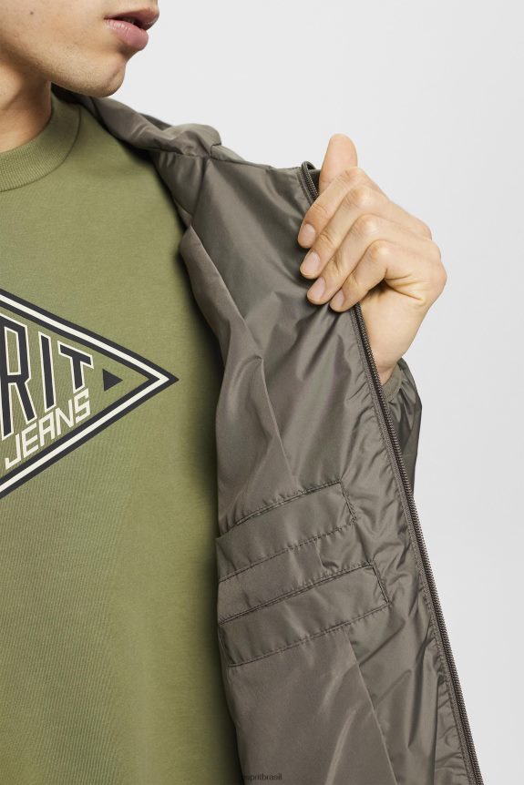 jaqueta de chuva leve com capuz homens Esprit verde cáqui jaquetas 82P6TP765