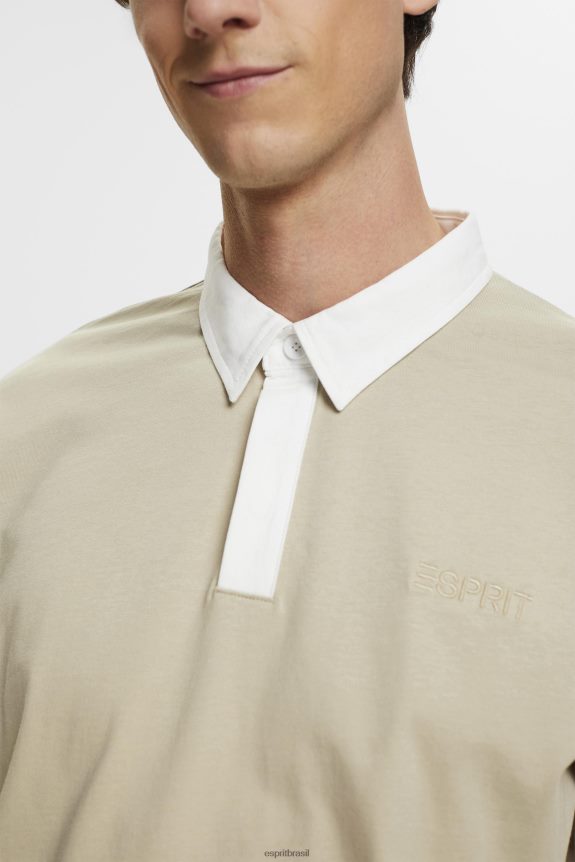 camisa de rugby com logotipo bordado homens Esprit verde empoeirado manga comprida 82P6TP720