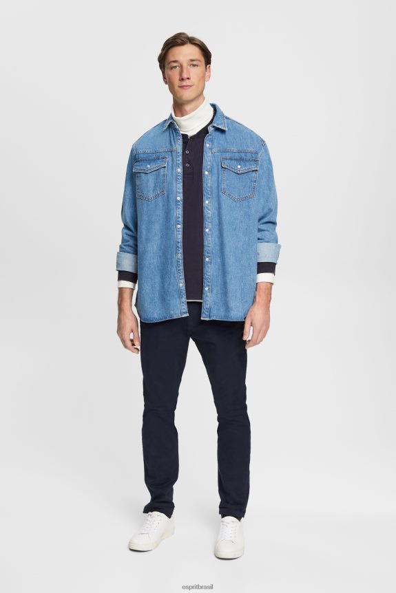top de manga comprida com botões homens Esprit marinha manga comprida 82P6TP772