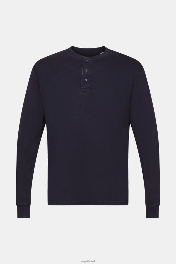 top de manga comprida com botões homens Esprit marinha manga comprida 82P6TP772