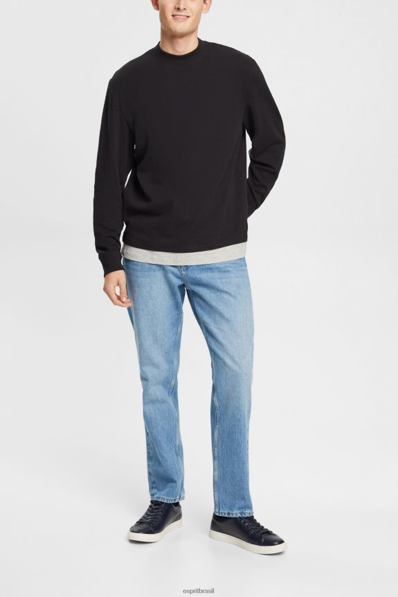 top manga longa canelado homens Esprit preto manga comprida 82P6TP818