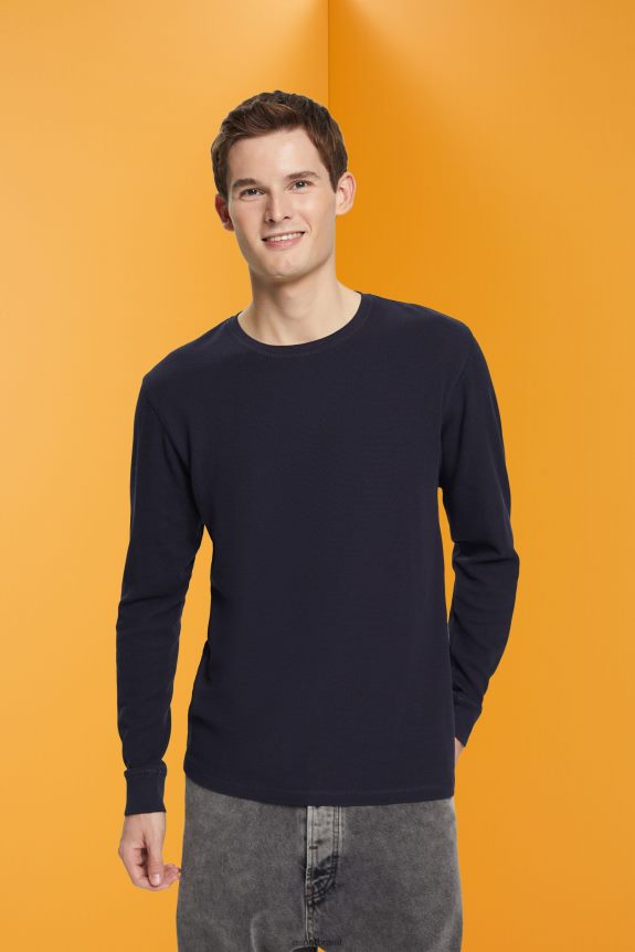 top manga longa waffle piquê homens Esprit marinha manga comprida 82P6TP824