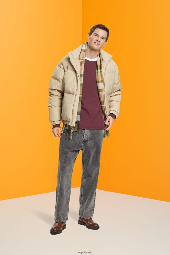 top manga longa waffle piquê homens Esprit vermelho bordeaux manga comprida 82P6TP825