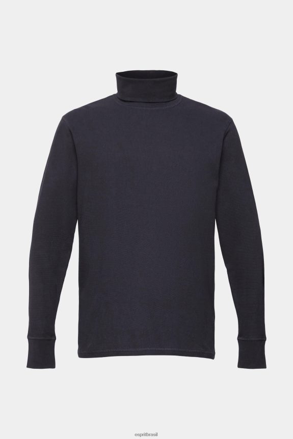 top waffle piquê manga comprida, 100% algodão homens Esprit marinha manga comprida 82P6TP695