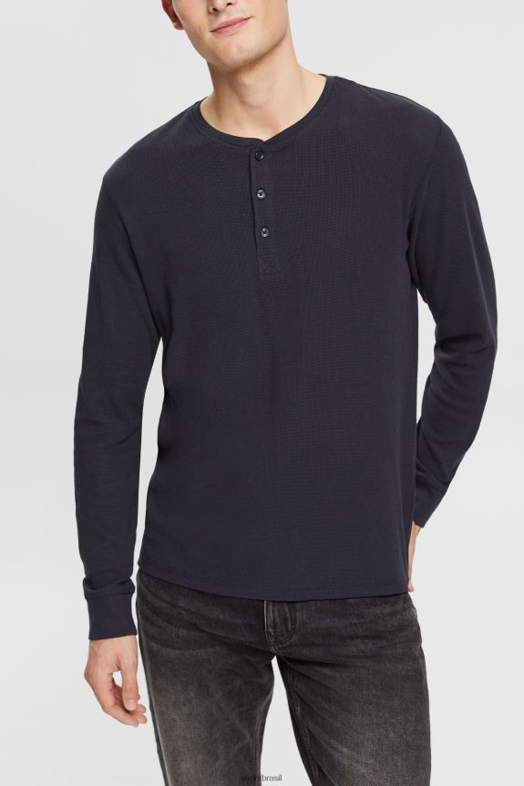 top waffle piquê manga longa, 100% algodão homens Esprit marinha manga comprida 82P6TP822