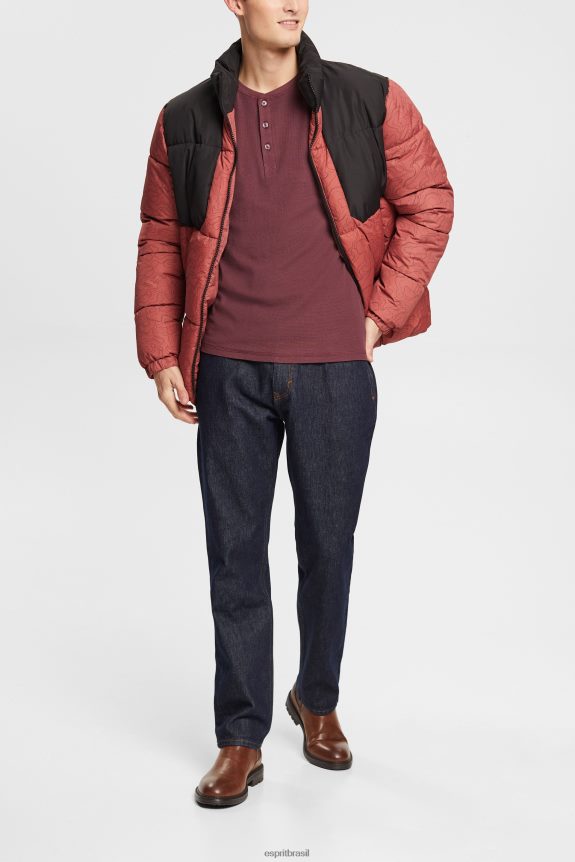 top waffle piquê manga longa, 100% algodão homens Esprit vermelho bordeaux manga comprida 82P6TP823