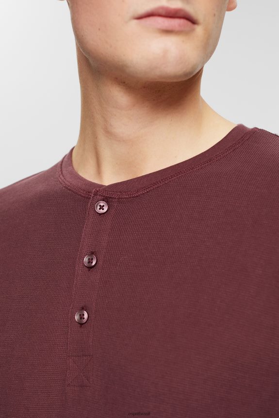 top waffle piquê manga longa, 100% algodão homens Esprit vermelho bordeaux manga comprida 82P6TP823