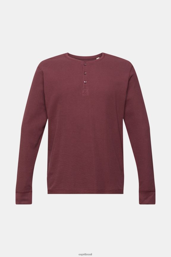 top waffle piquê manga longa, 100% algodão homens Esprit vermelho bordeaux manga comprida 82P6TP823