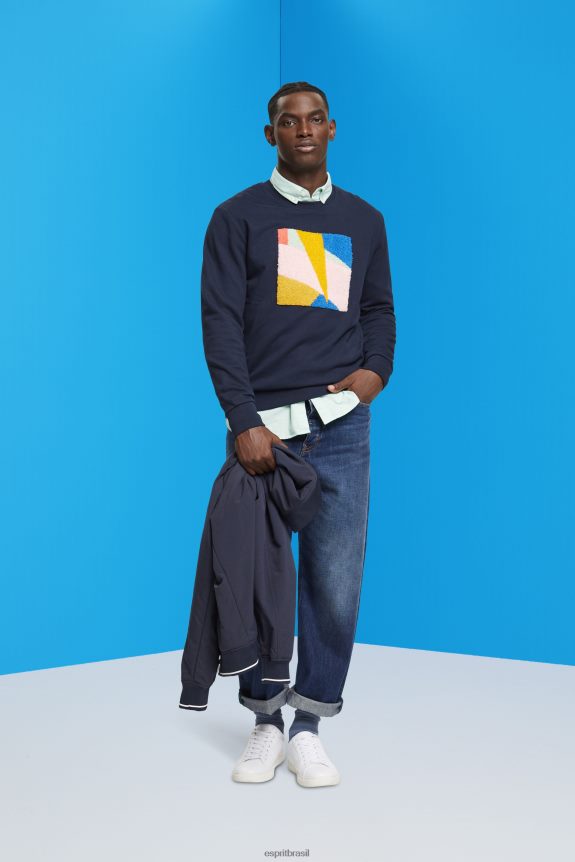 moletom com apliques homens Esprit marinha moletons e moletons 82P6TP882