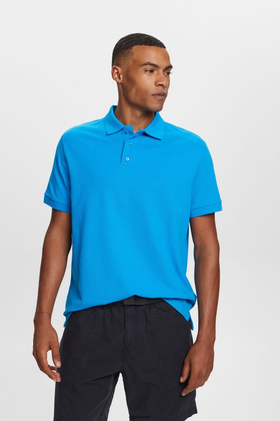 camisa pólo de malha de algodão homens Esprit azul claro pólos 82P6TP570