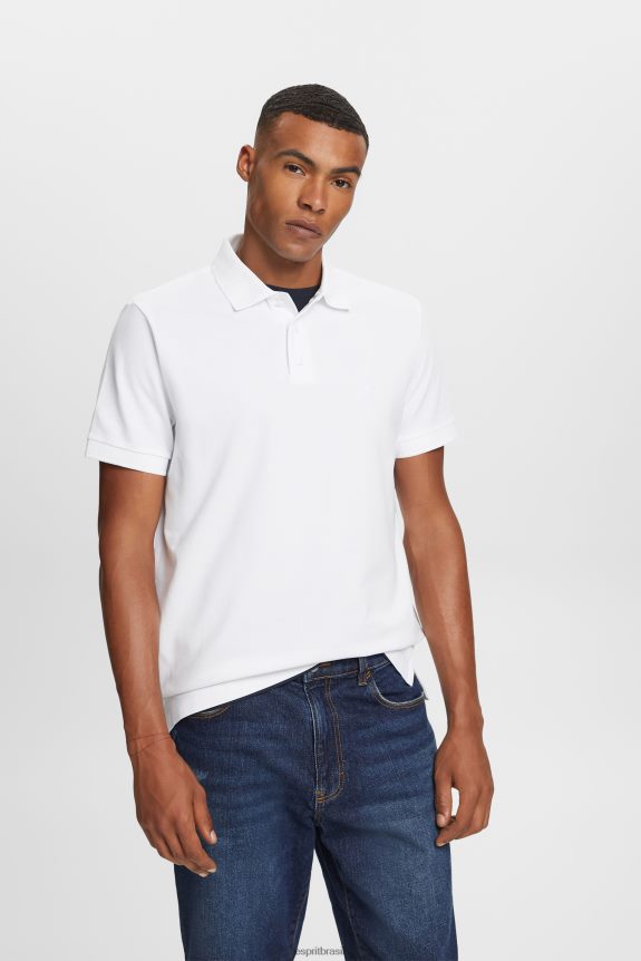 camisa pólo de malha de algodão homens Esprit branco pólos 82P6TP567