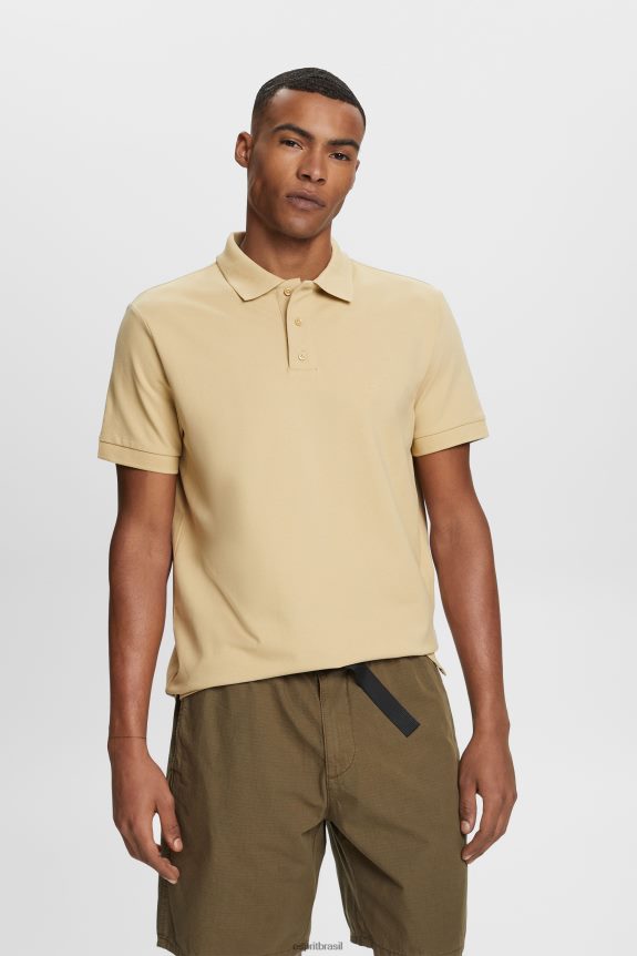 camisa pólo de malha de algodão homens Esprit cáqui claro pólos 82P6TP568