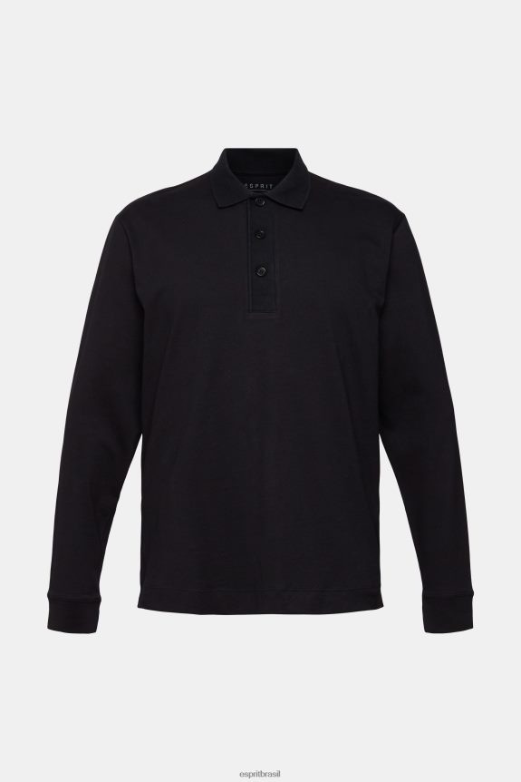 camisa pólo manga longa homens Esprit preto pólos 82P6TP819