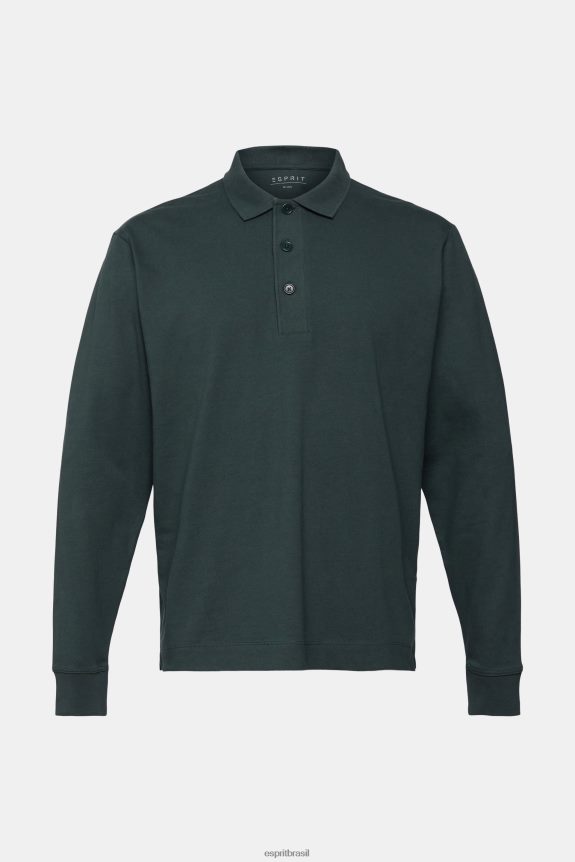 camisa pólo manga longa homens Esprit verde escuro pólos 82P6TP820
