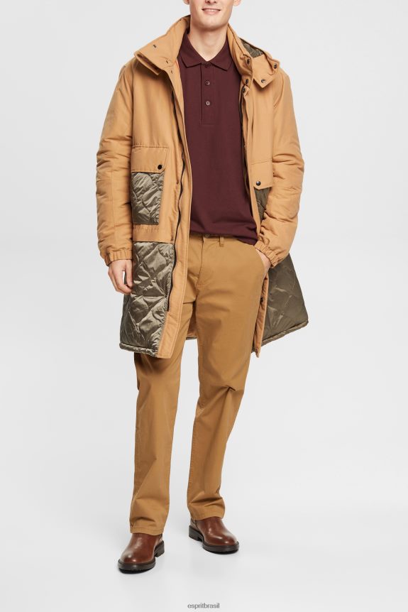 camisa pólo manga longa homens Esprit vermelho bordeaux pólos 82P6TP821