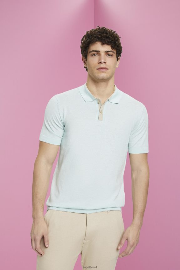 camisa pólo mesclada de tencel e algodão sustentável homens Esprit verde água claro pólos 82P6TP760