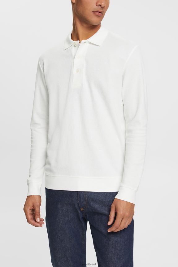 camisa pólo piquê manga longa homens Esprit off white pólos 82P6TP951