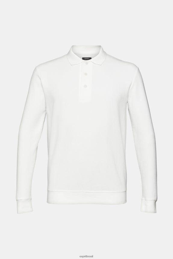 camisa pólo piquê manga longa homens Esprit off white pólos 82P6TP951