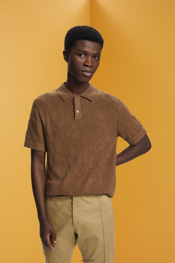 camisa polo bouclé homens Esprit cáqui claro pólos 82P6TP702