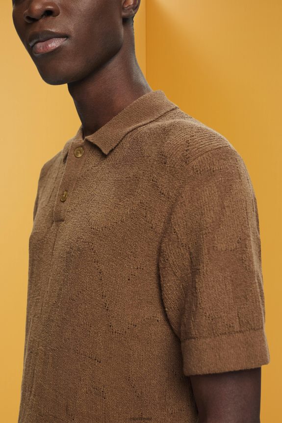 camisa polo bouclé homens Esprit cáqui claro pólos 82P6TP702