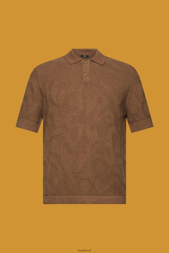 camisa polo bouclé homens Esprit cáqui claro pólos 82P6TP702